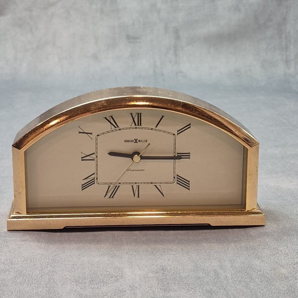 Howard Miller 4RH653 Brass Finish Mantle/Desk Westminster Chime Clock - Working!